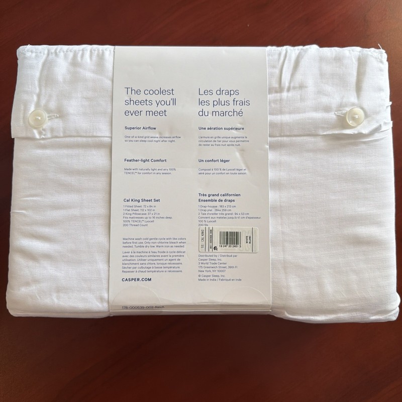 Casper Hyperlite Cooling Grid Weave 100% Lyocell WHITE CAL KING Sheet Set NWT gallery