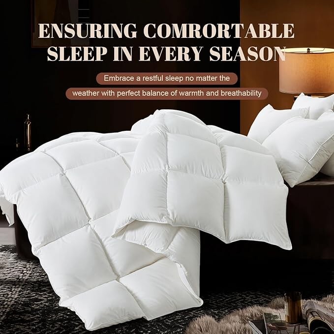 WhatsBedding Luxurious Feather Down Fiber Comforter Queen Queen, White 90x90 gallery