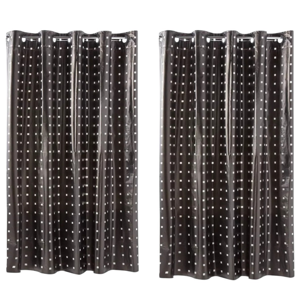 Two Hookless Shower Curtains, Stamped Squares Easy Install 71" x 74" White/Black gallery