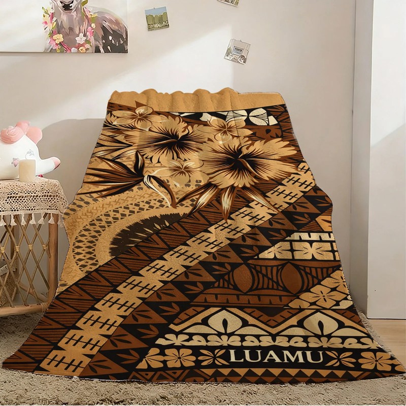 Polynesian Floral Pattern Flannel Blanket Soft Cozy Tapestry Napping Travel Use gallery