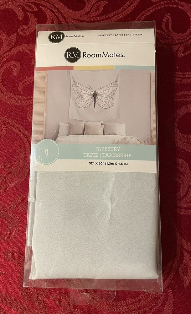 RoomMates White Gray Butterfly Small Lightweight Tapestry Wall Decor 52”x60”