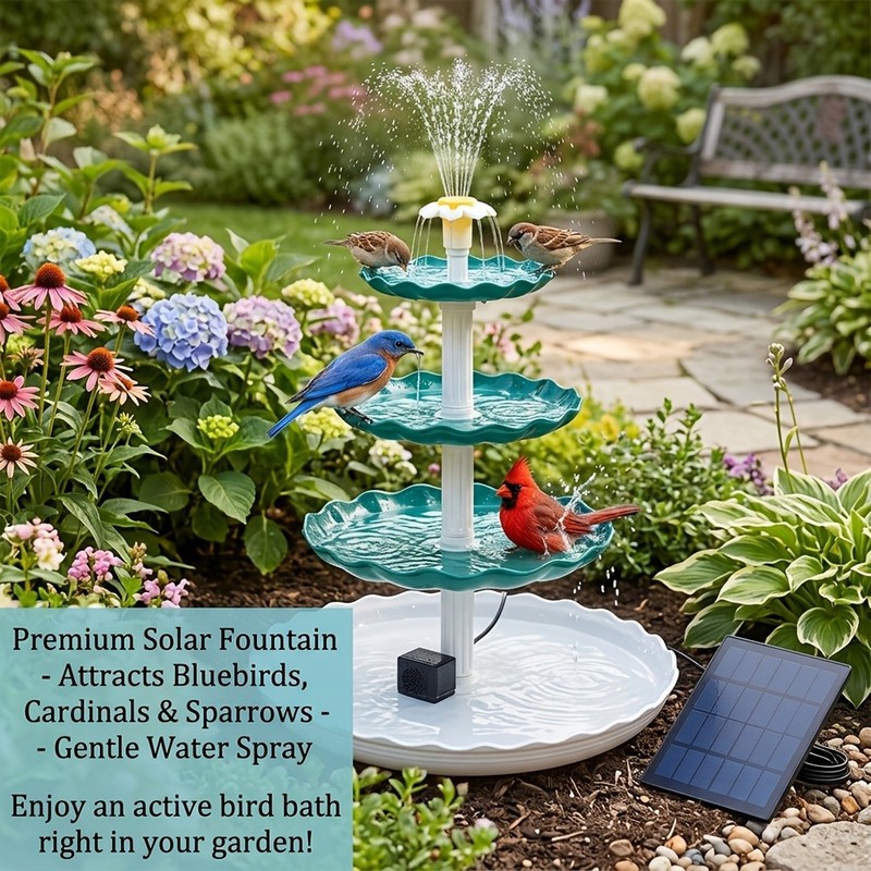 IPX8, Three-tiered Solar-powered Bird Bath Fountain gallery