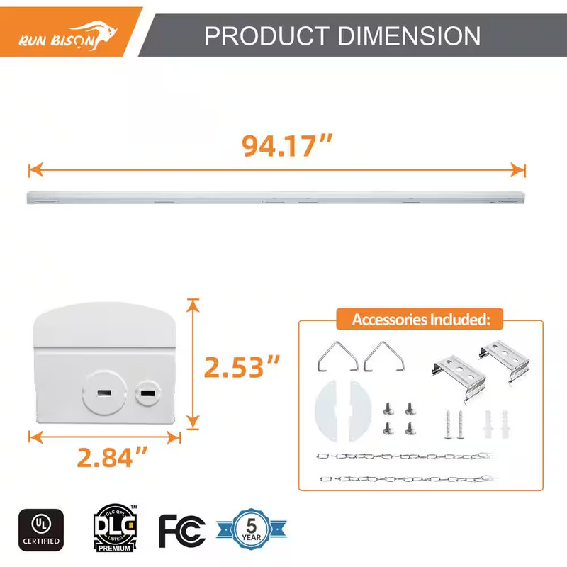 8 Ft.. 90-Watt Integrated LED Linear Strip Light Fixture Shop Light 8450/9750/11 gallery
