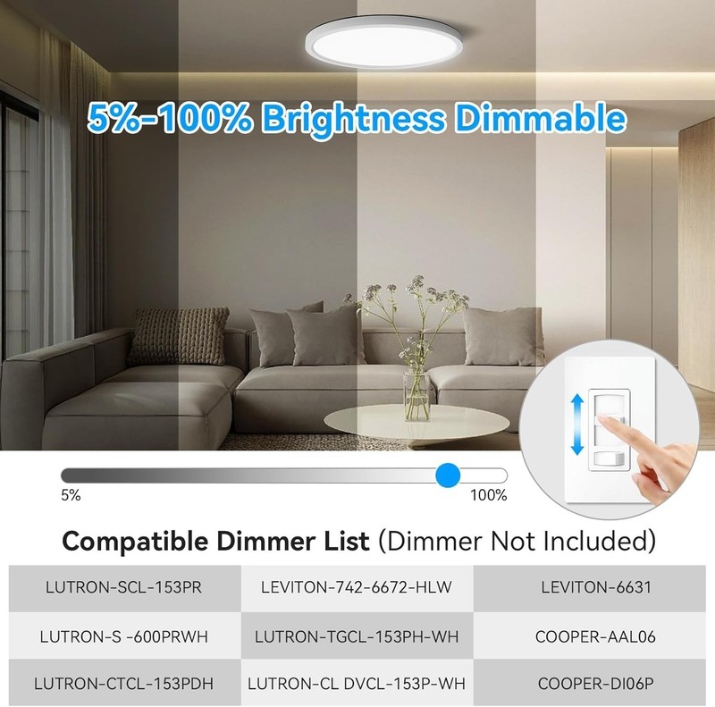 2Pack LED Flush Mount Ceiling Light 24W Ultra Thin Round White 3000k 4000k 6500k gallery