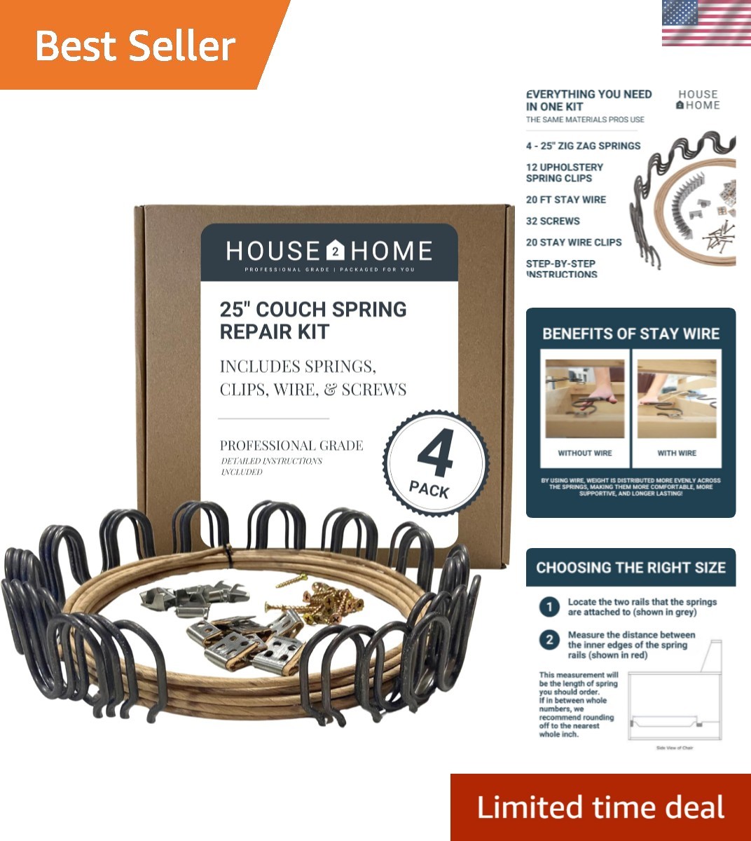 25-Inch Couch Spring Repair Kit - Includes Clips & Stay Wire For Comfort gallery