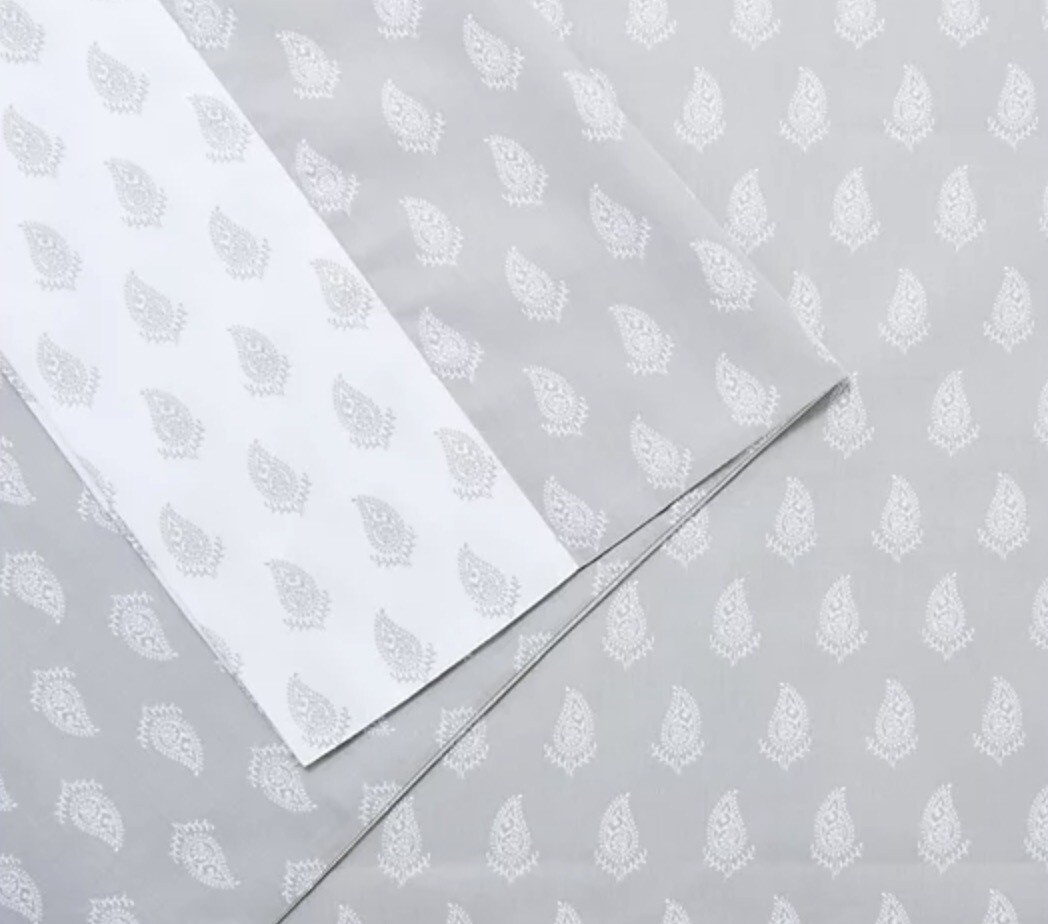 New Home by SHR 4 Piece Sheet Set TWIN SIZE Cotton Contrast Paisley Light Gray gallery