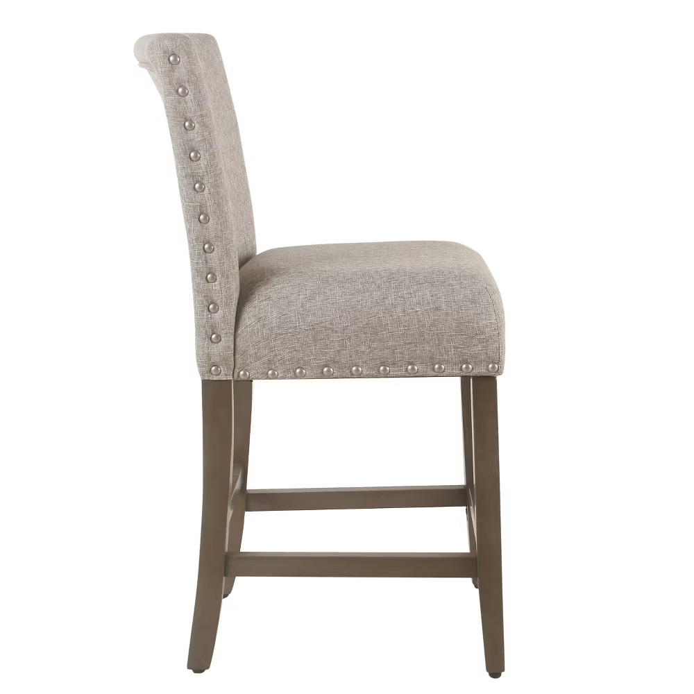 24" Upholstered Counter Height Barstool with Nailheads Sterling Gray - HomePop gallery