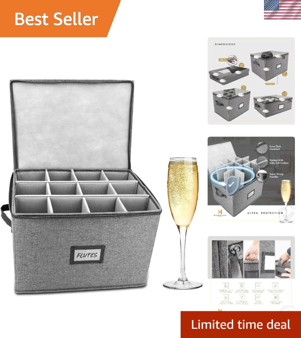 Divided Champagne Flute Storage Organizer with Hardshell Top - Compact & Strong gallery