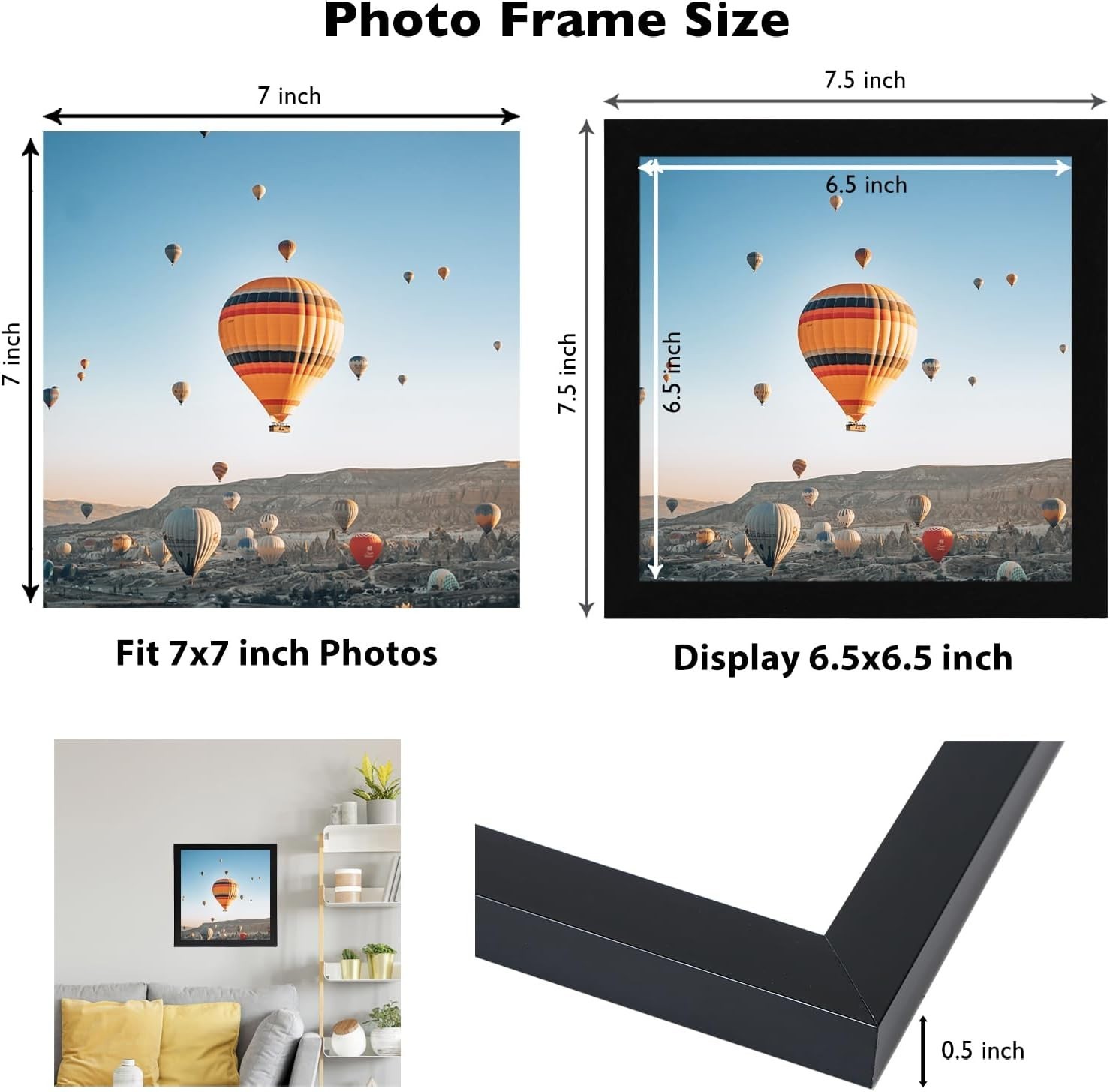 7x7 Black Picture Frame Tabletop & Wall Mount Decor for Photos Paintings Posters gallery