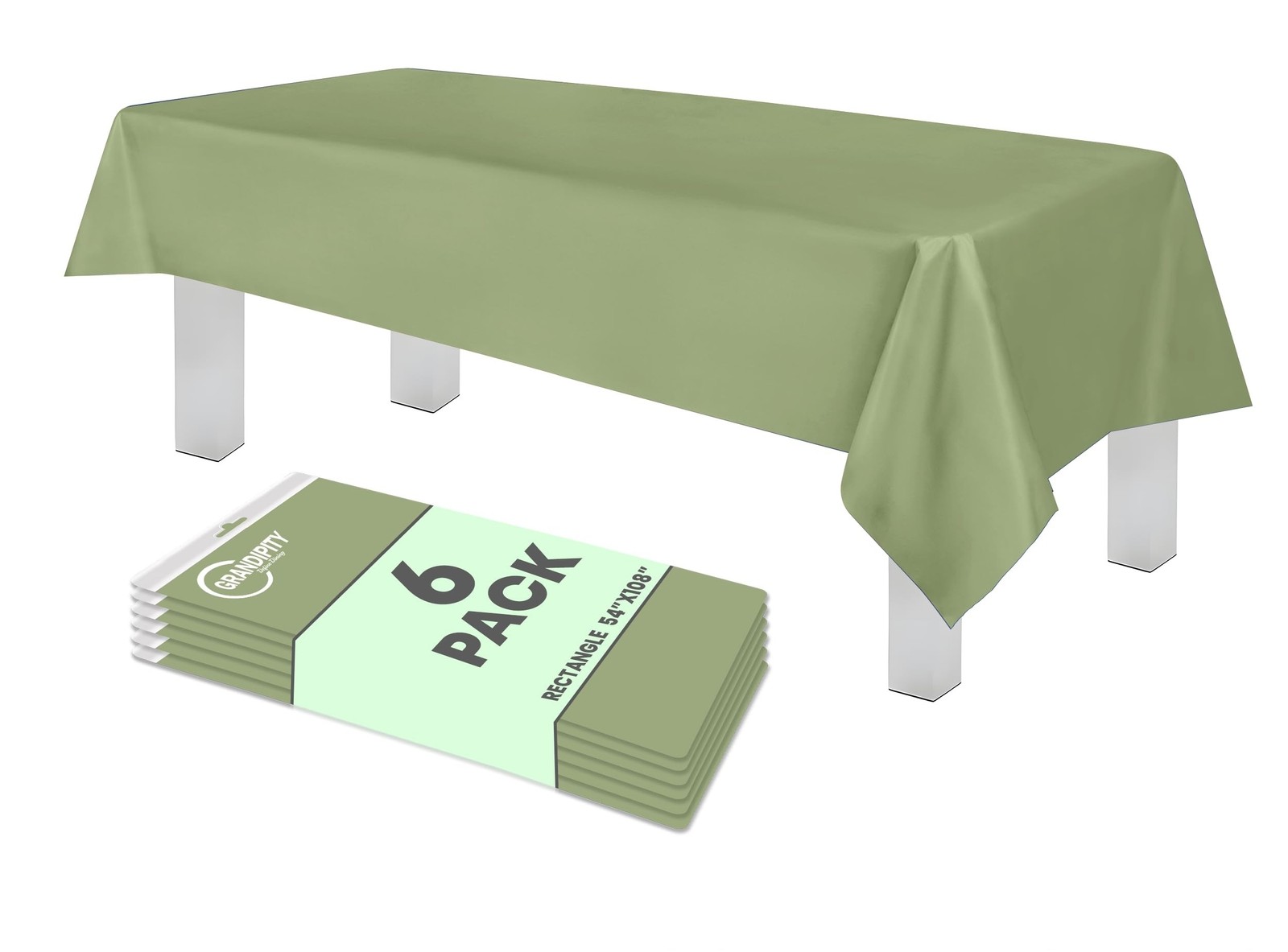 Grandipity Sage Plastic Table Cloth Disposable (6 Pk) 54in x 108in Plastic gallery