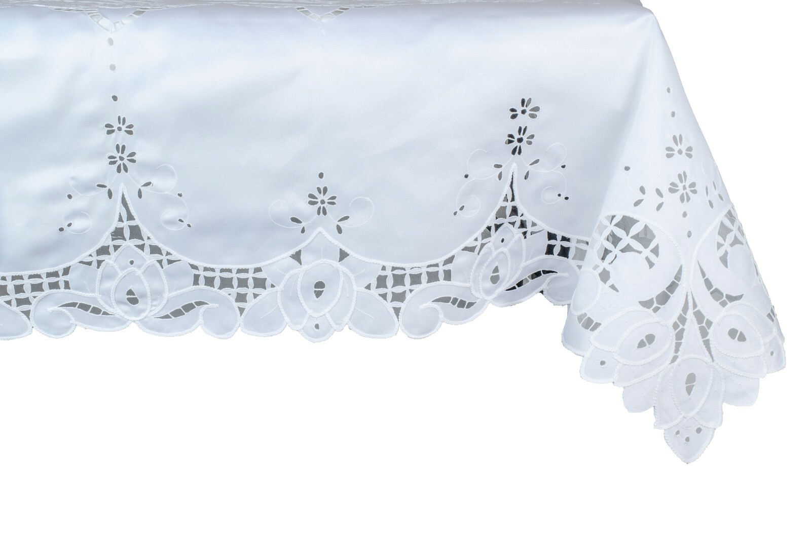 54x72" Rectangular Embroidered Polyester Tablecloth 6 Napkins White Wedding gallery