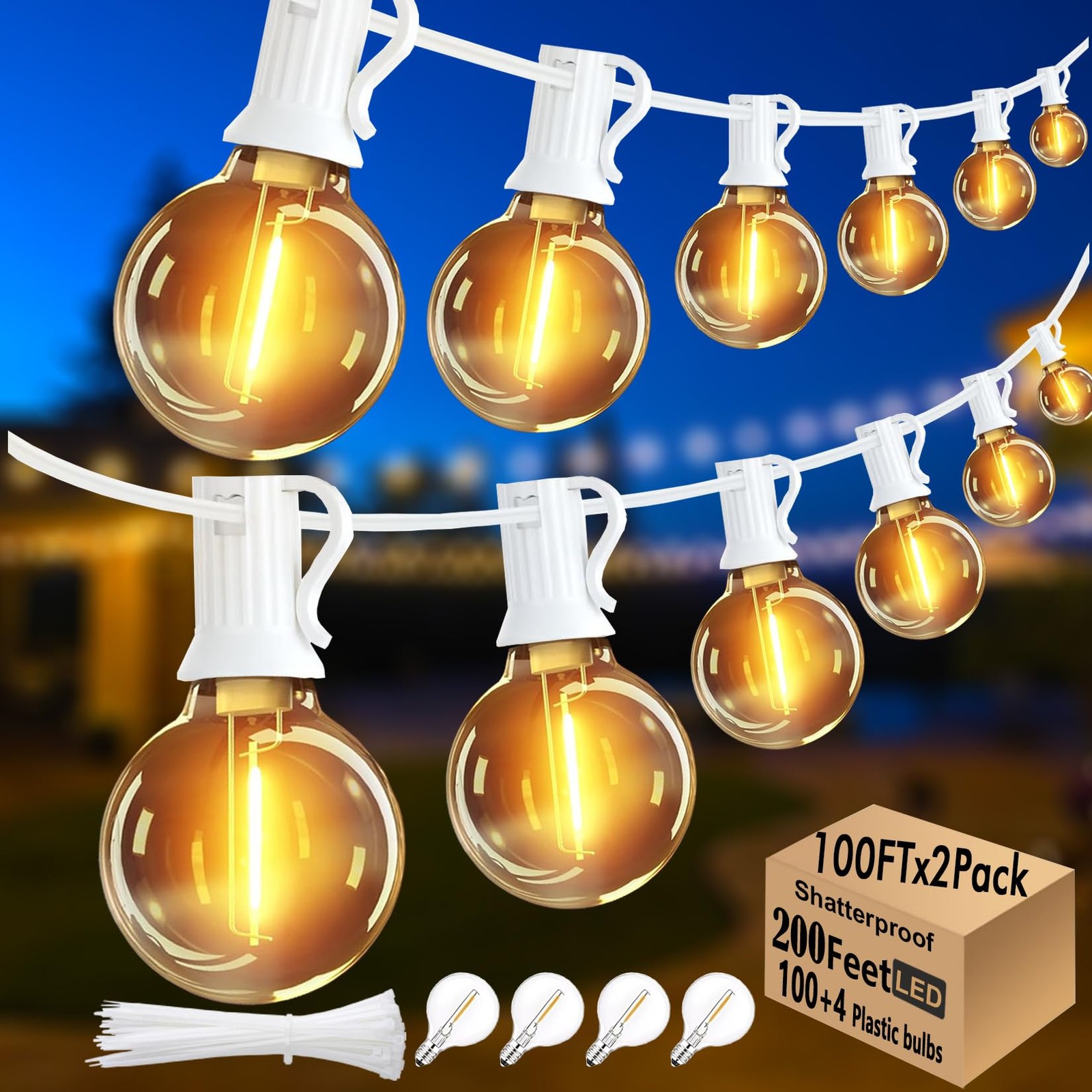 200 Feet White String Lights for Outside G40 Patio Lights Waterproof with 100... gallery