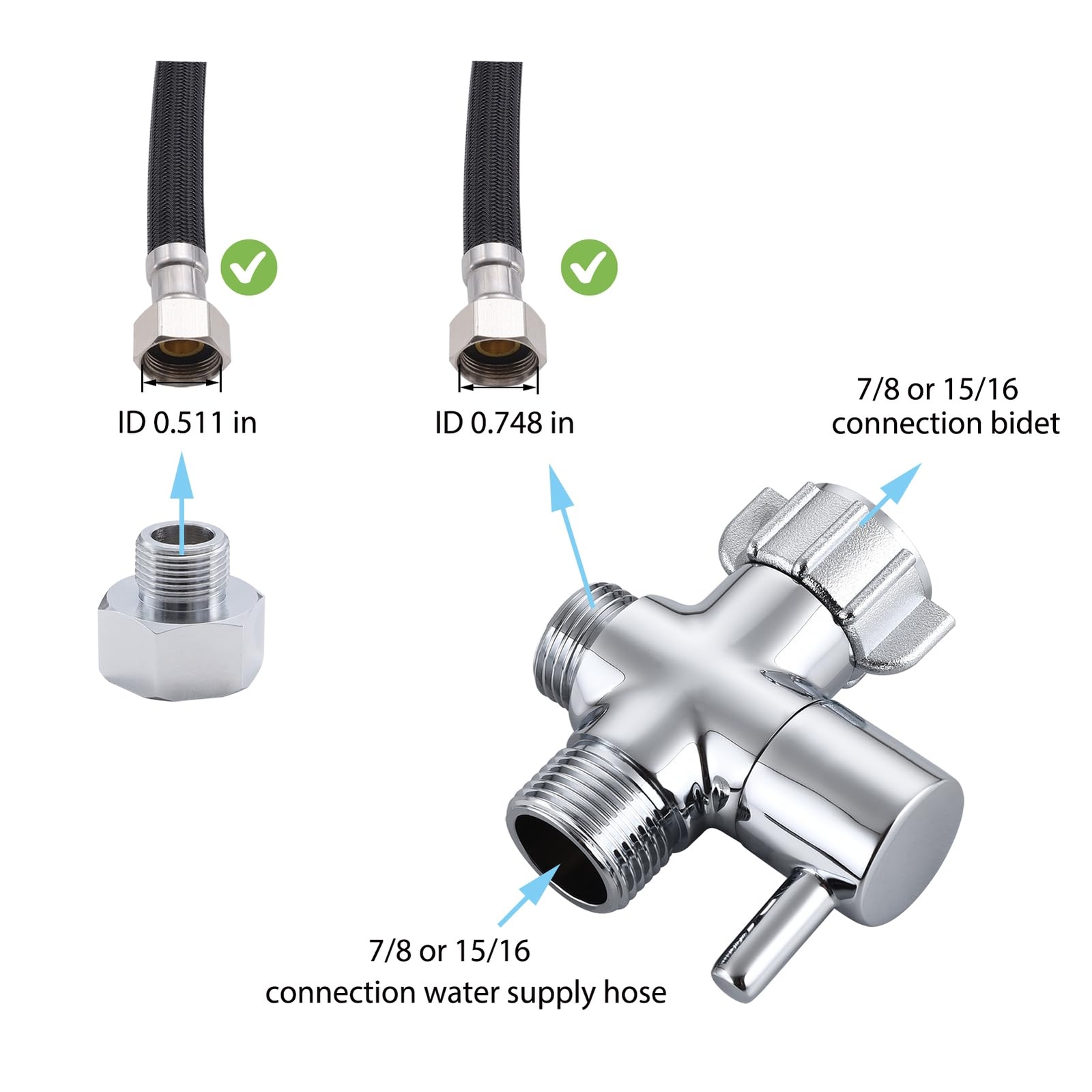 Bidet T Adapter With Shut off Valve3 Way T Valve for Bidet Metal T Adapter fo... gallery