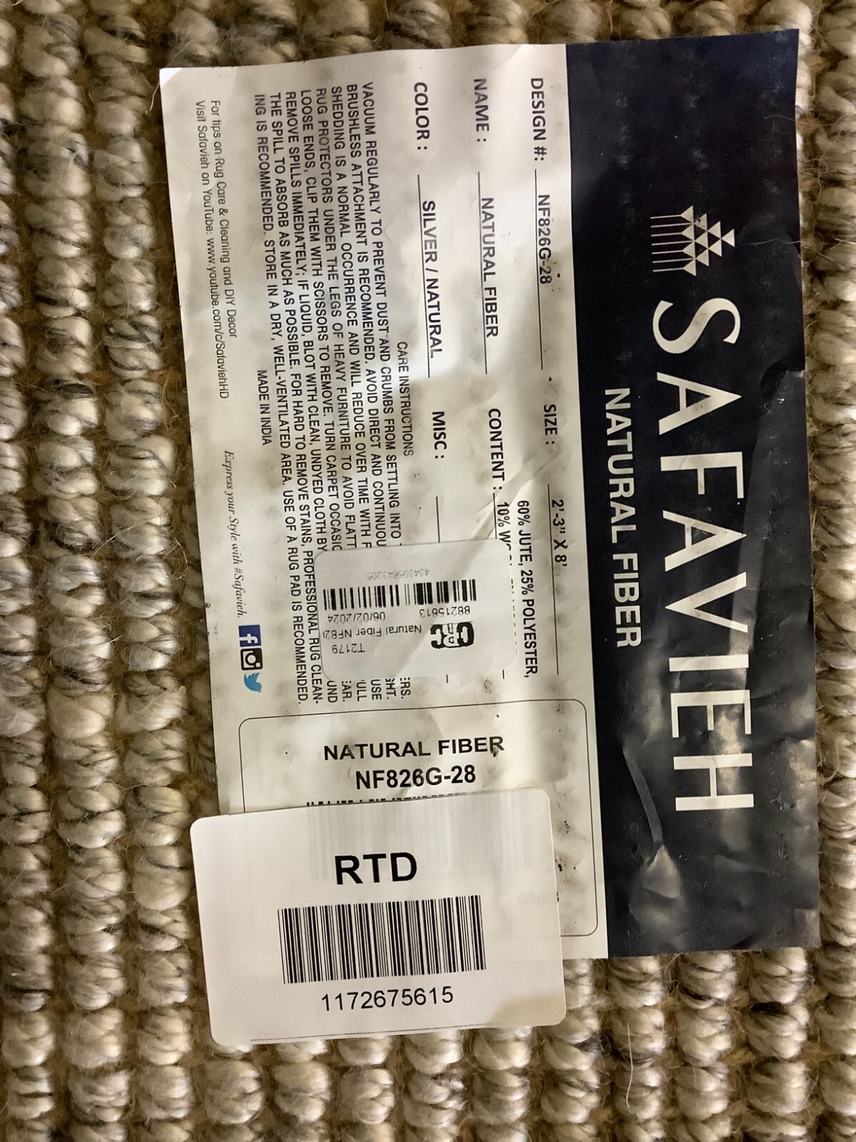 SILVER / NATURAL 2'-3" x 8'-0" Flaw in Rug, Reduced Price 1172675615 NF826G-28 gallery