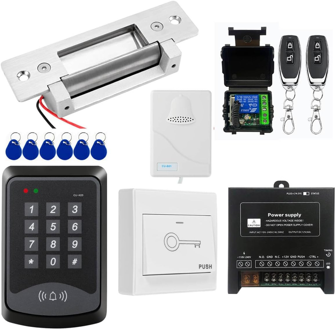 RFID Keypad Door Access Control Kit with Electric Strike Lock & Remote Chime gallery