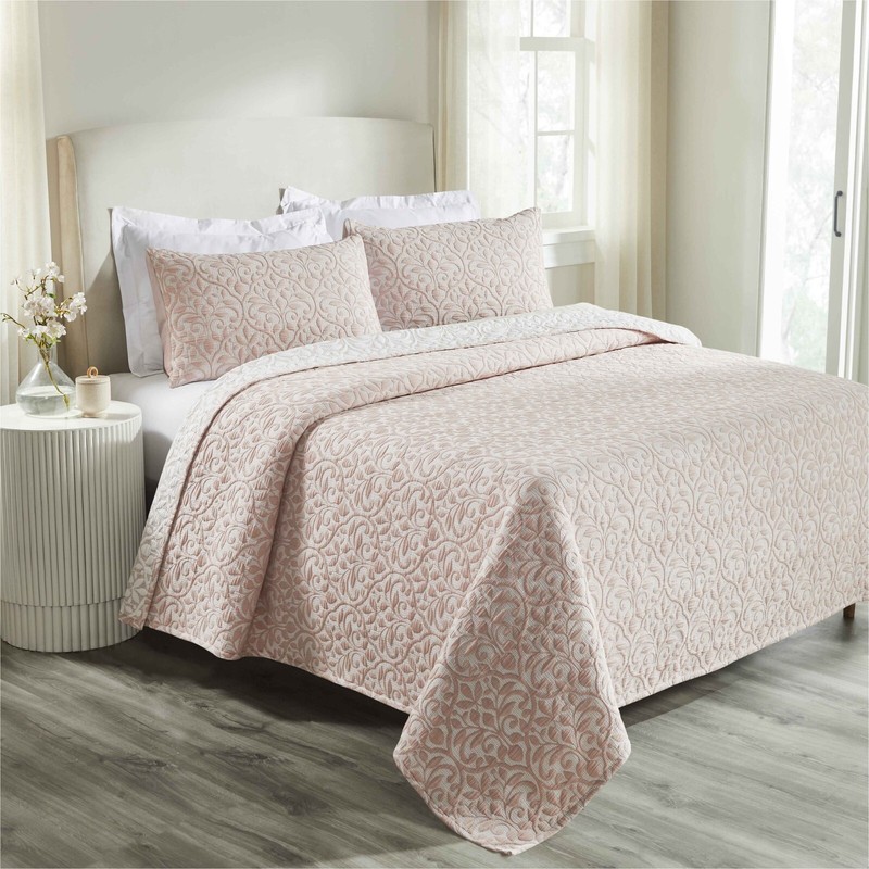 Vineyard Cotton Blend Medium Weight Matelasse Floral Woven Coverlet or Throws gallery