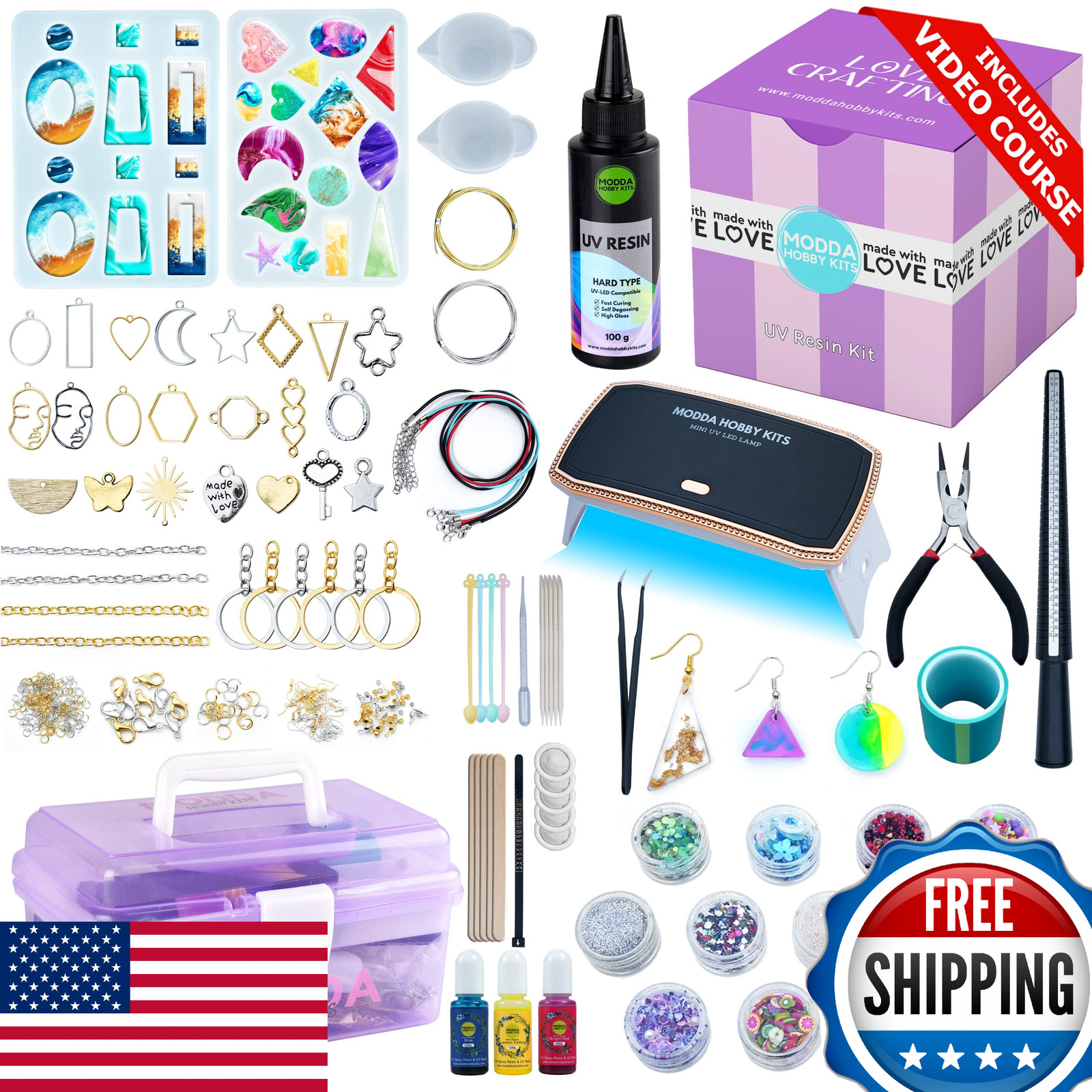 MODDA UV Resin Jewelry Making Kit w/ UV Lamp & Video Course, DIY Craft Kit gallery