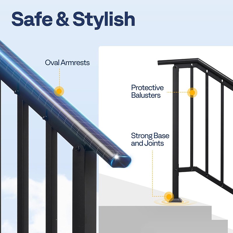 2Pack 2 Step Galvanized Steel Step Handrail Stair Railing Outdoor Deck Hand Rail gallery