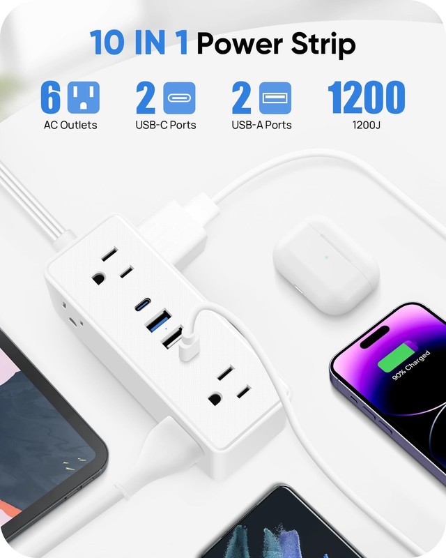Electrical Outlet Extender Stick, Features 4 USB & 6 Outlets, 39in Flexible E... gallery