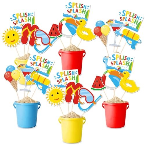 Splish Splash Party Decorations 24 PCS Beach Centerpiece Sticks Multicolor gallery