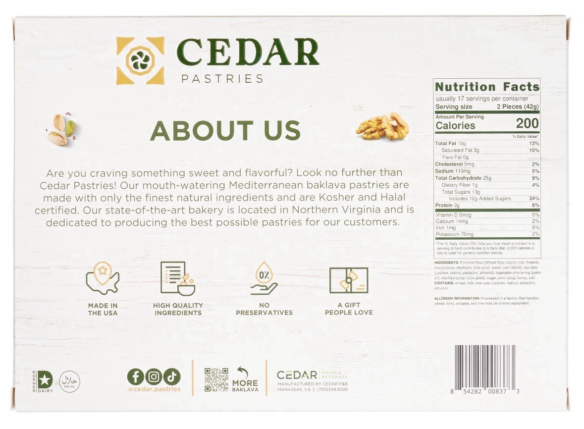 Cedar Pastries Baklava Assorted 28 oz Walnut Pistachio Almond Kosher Dairy Halal gallery