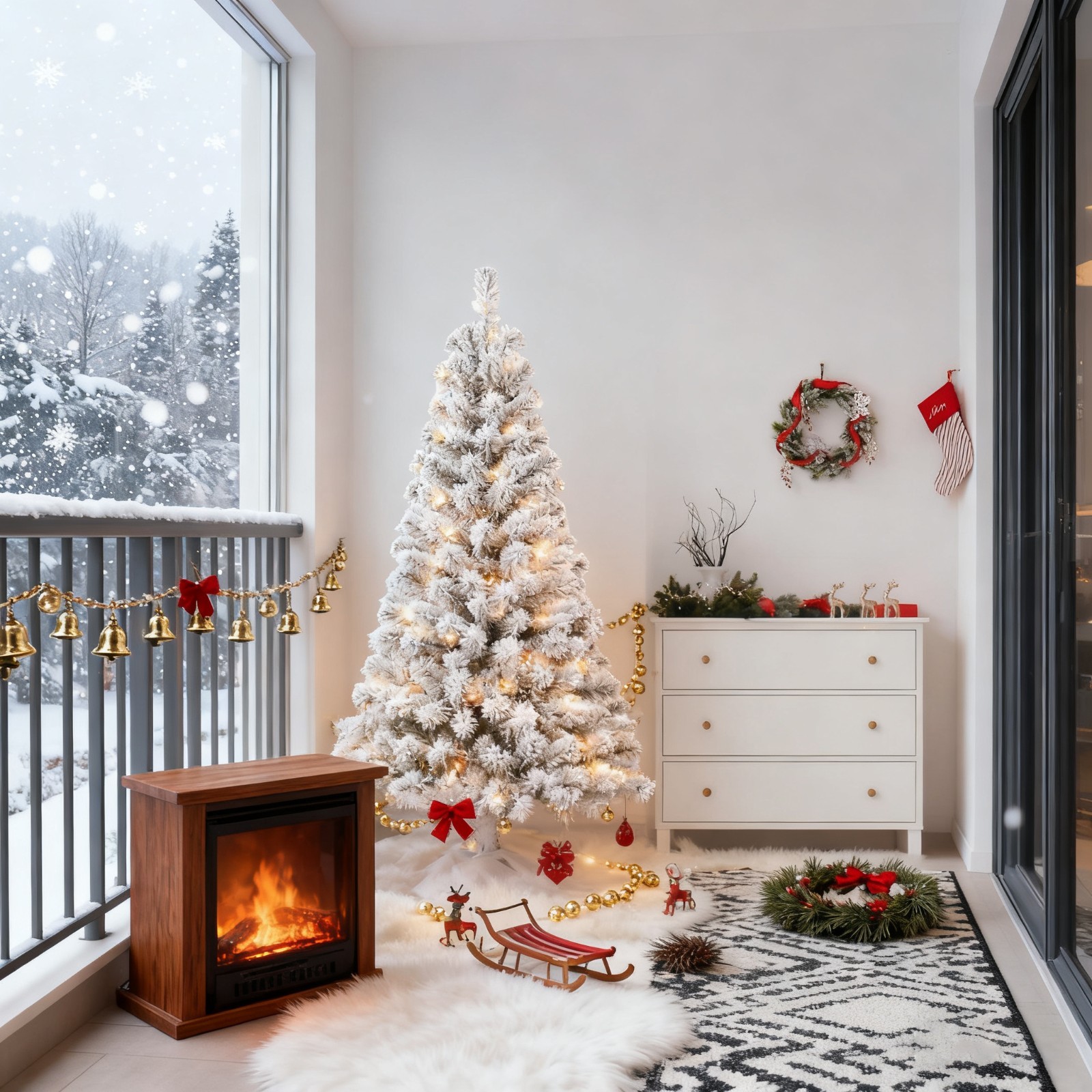 5 ft Prelit Snow Flocked Artificial Full Christmas Tree Pine Tree with 150 light gallery