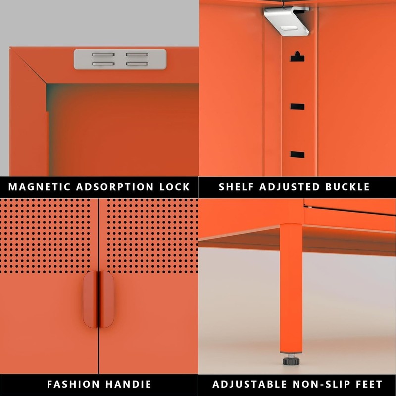 Elegro 25"Orange Metal Sideboard Storage Cabinet For Home,Office,Entryway,Garage gallery