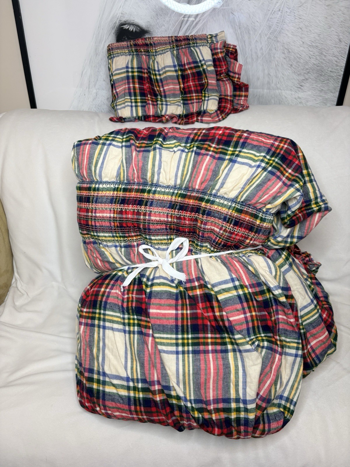 Pottery barn Holiday Plaid Smocked Comforter - Twin & 1 Standard Sham gallery