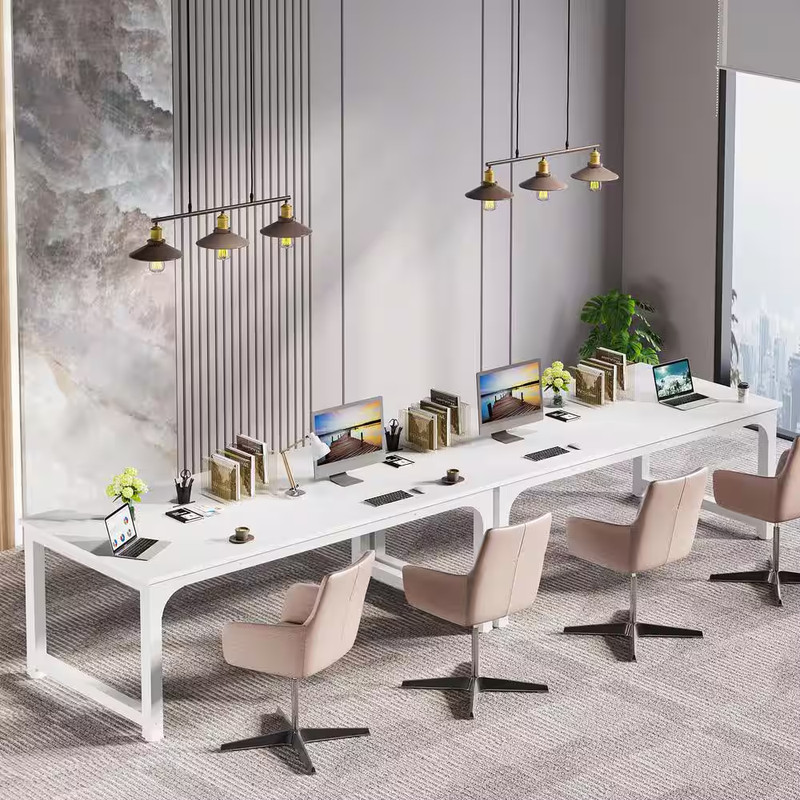 Capen 71 In. Rectangular White Engineered Wood Computer Desk with Thicken Metal gallery