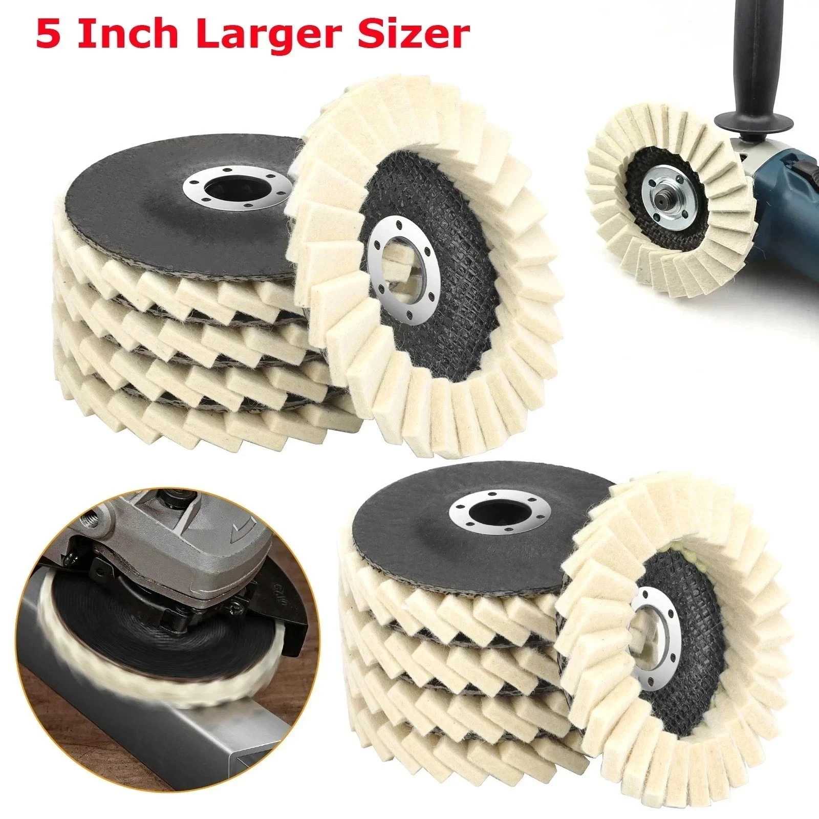 5pcs 5" Wool Polishing Wheels Buffer Pads Flap Felt Polishing Finishing Disc gallery