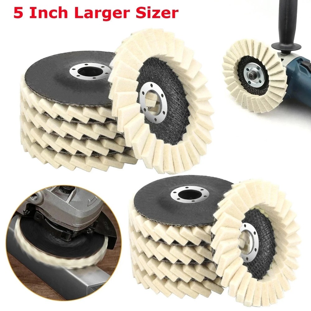5pcs 5" Wool Polishing Wheels Buffer Pads Flap Felt Polishing Finishing Disc