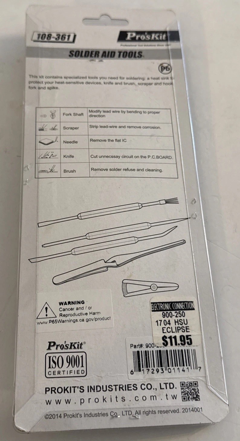 Pro'sKit 900-250 Solder Aid Tool Set w/Reverse Tweezers and Heat Sink gallery