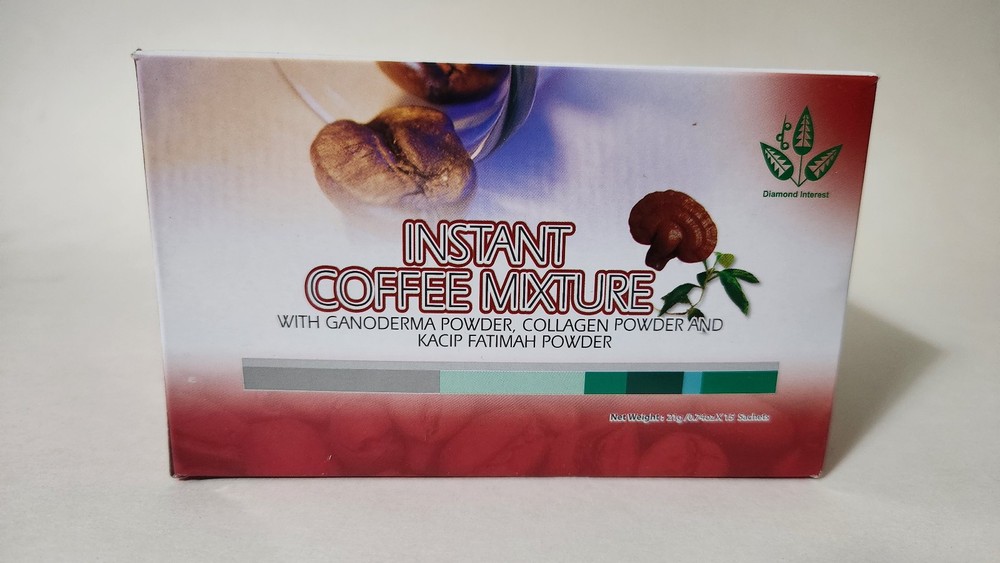 Ganoderma Mushroom Collagen Instant Coffee & KACIP Fatimah Powder 15 Sachet Box