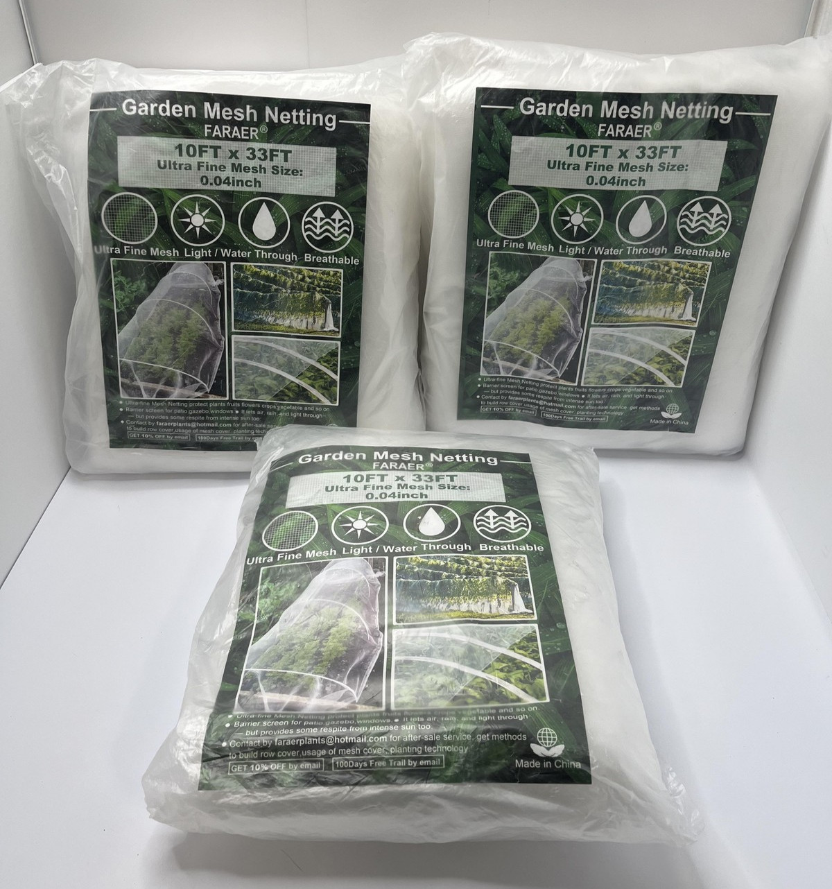 FARAER Garden Mesh Netting 10FT x 33FT Ultra Fine 0.04in Insect Barrier Lot of 3 gallery