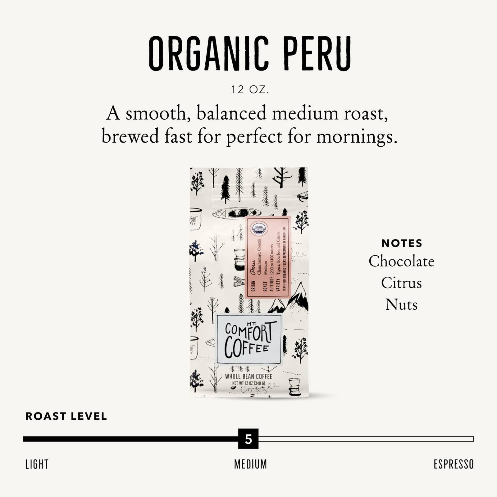 Mt. Comfort Coffee Organic Peru Medium Roast Coffee Beans 12oz gallery