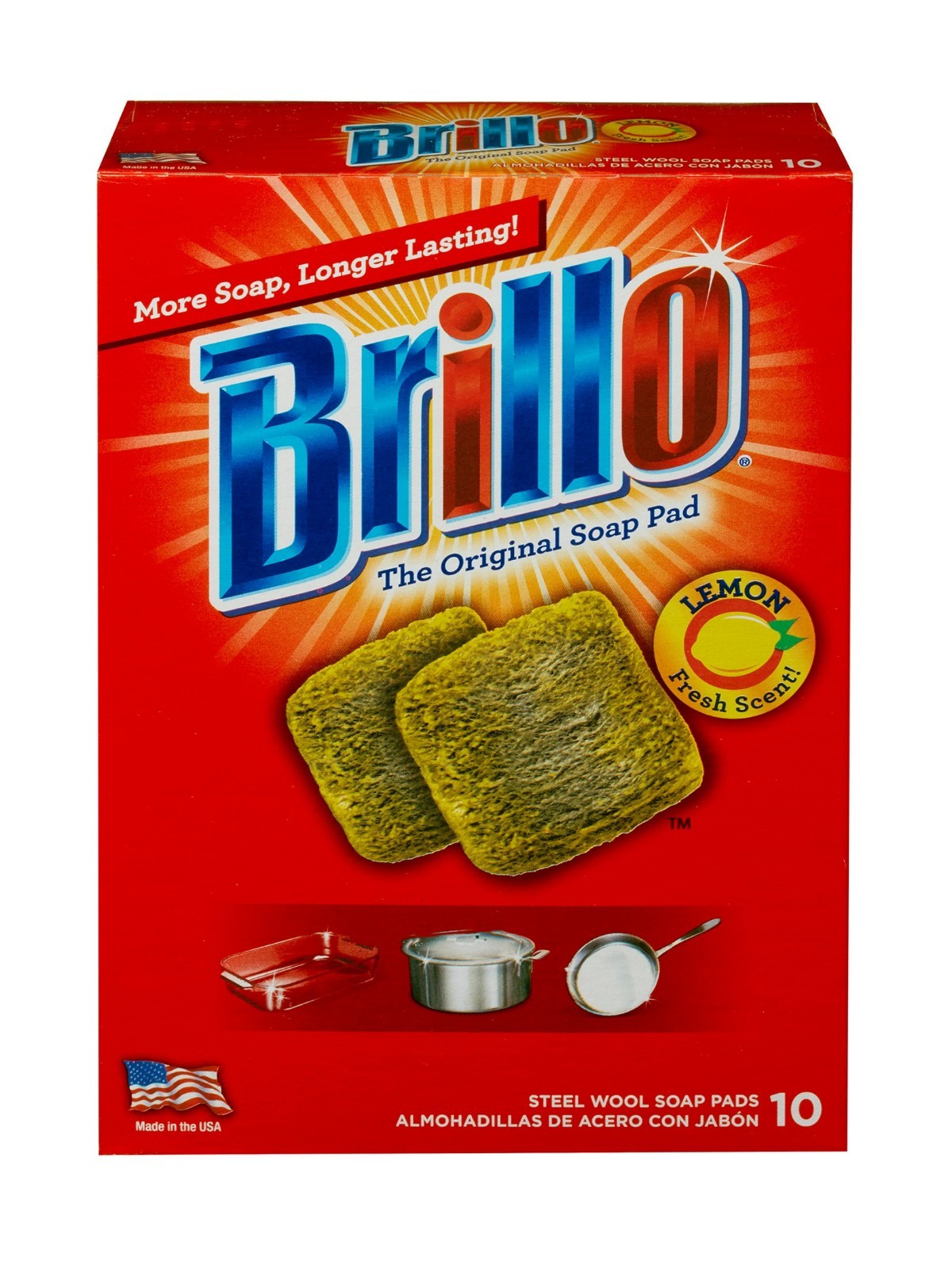 10 PADS -Brillo Steel Wool Scouring Soap Pad Lemon Scent Pots Pans Grills Dishes gallery