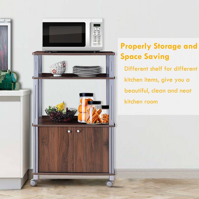 Bakers Rack Microwave Stand Rolling Storage Cart Multi-functional Display Walnut gallery