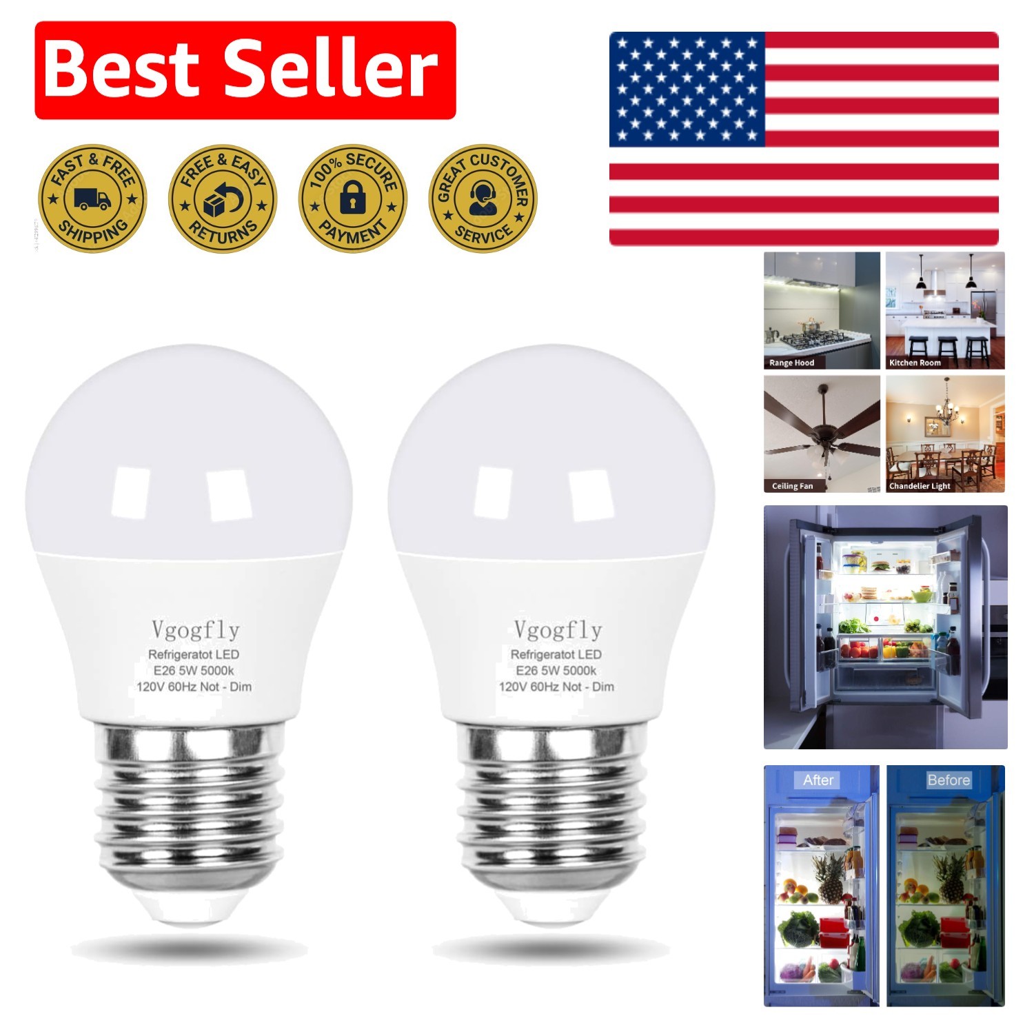 Waterproof LED Light Bulb for Refrigerator, 2-Pack, Energy-Saving 40W Equivalent gallery