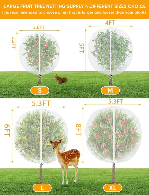 6'X 6' FT Large Fruit Tree Netting for Squirrels and Birds with Drawstring 2PCS gallery