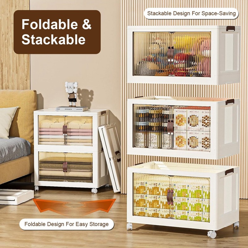 3 Pack 16 Gallon Stackable Storage Bins with Lids & Doors Closet Organizers Box gallery