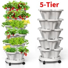5-Tier Stackable Planters Vertical Planter Garden Flower Pot w/ 360° 5 Wheels US