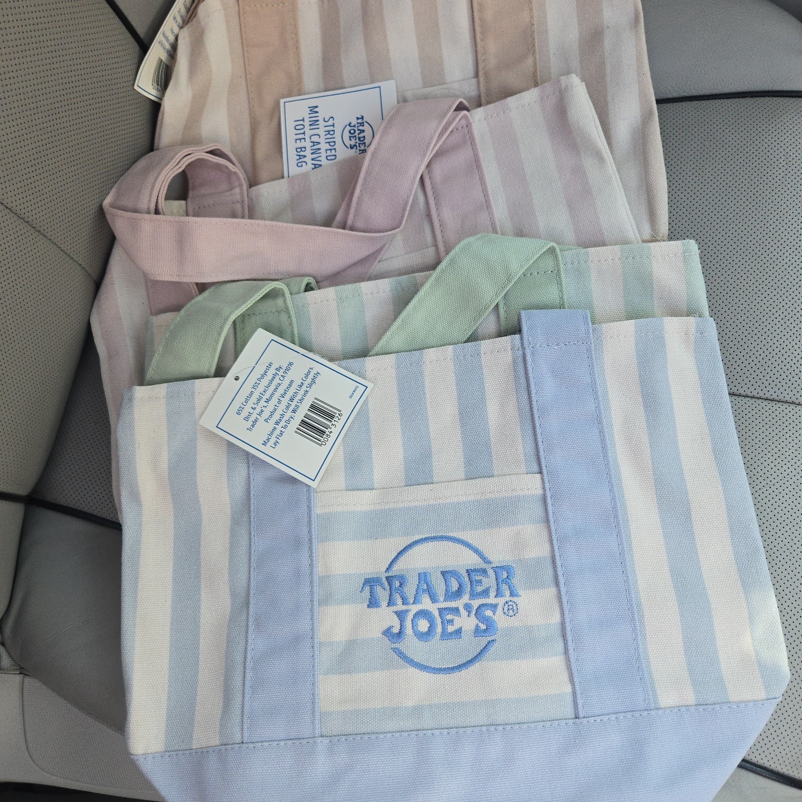 SAME DAY SHIPPING - Trader Joe’s Mini Pastel Stripe Tote Bag Set of 4 gallery
