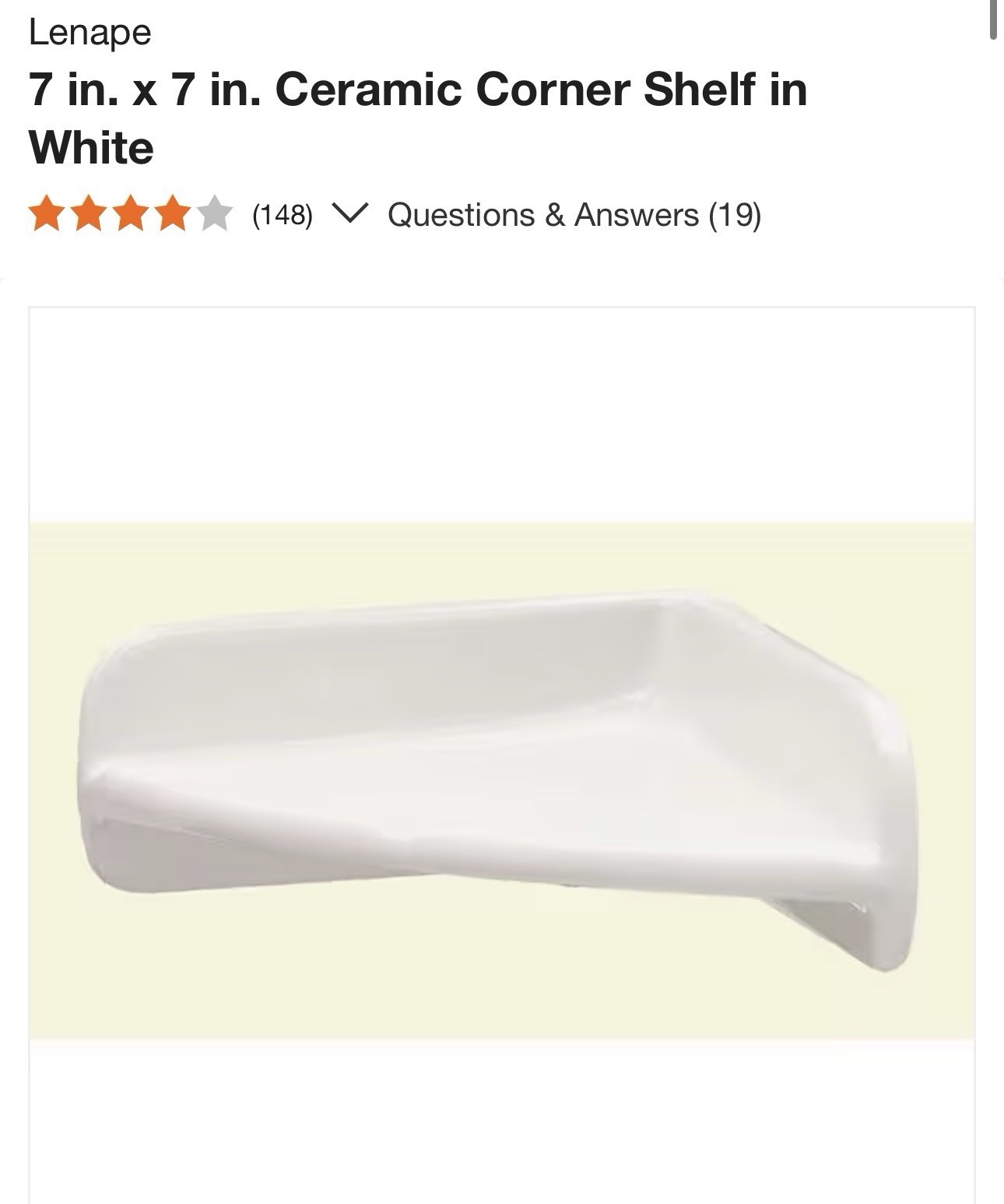 Lenape 7”x7” Ceramic Corner Shelf White Bathroom Shower Wall Shelf gallery