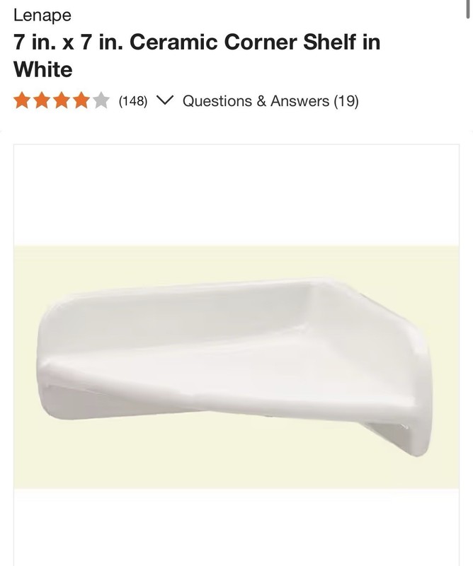 Lenape 7”x7” Ceramic Corner Shelf White Bathroom Shower Wall Shelf gallery