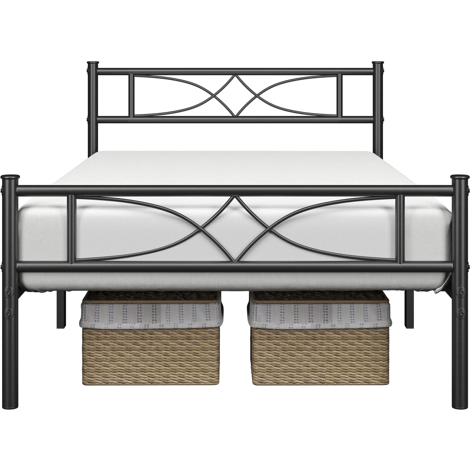 Metal Twin Size Bed Frame with Curved Design Headboard and Footboard, Black gallery
