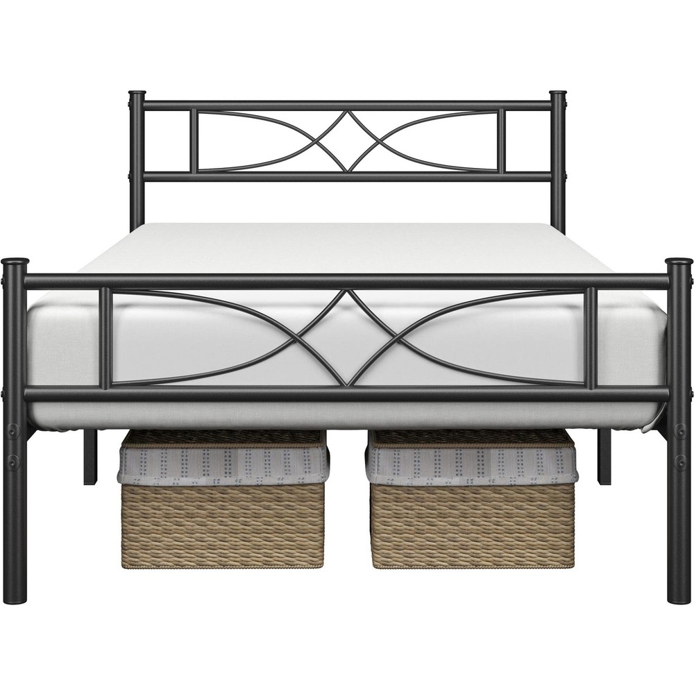 Metal Twin Size Bed Frame with Curved Design Headboard and Footboard, Black