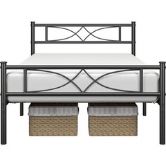 Metal Twin Size Bed Frame with Curved Design Headboard and Footboard, Black