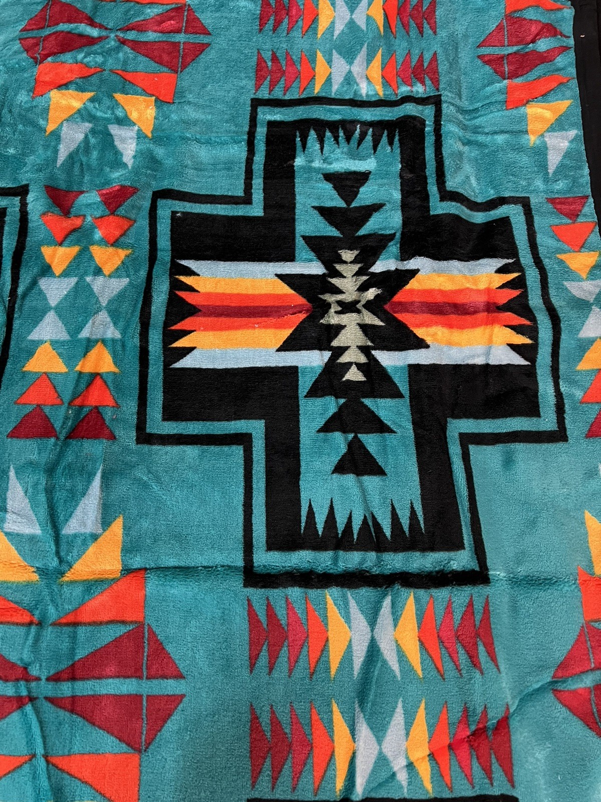 Native American Blanket Style 2 Ply Plush Reversible Size King Turquoise 102”x86 gallery