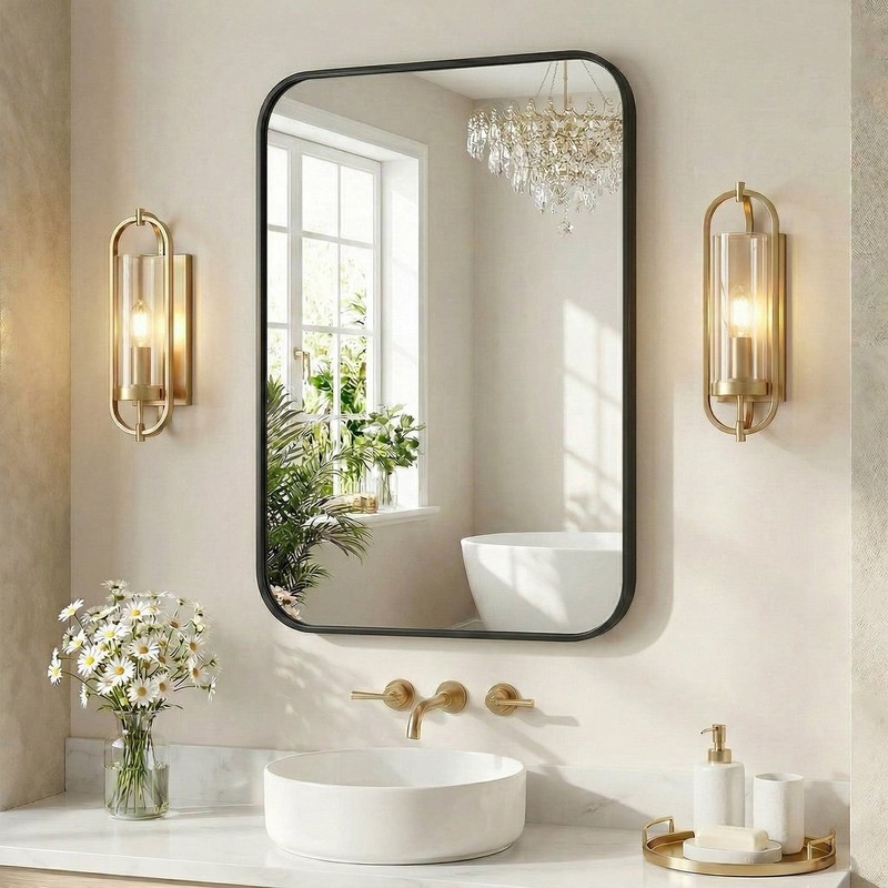 5 Size Choice Rectangular Bathroom Mirror w/Round Corner&Metal Frame,Wall Mirror gallery