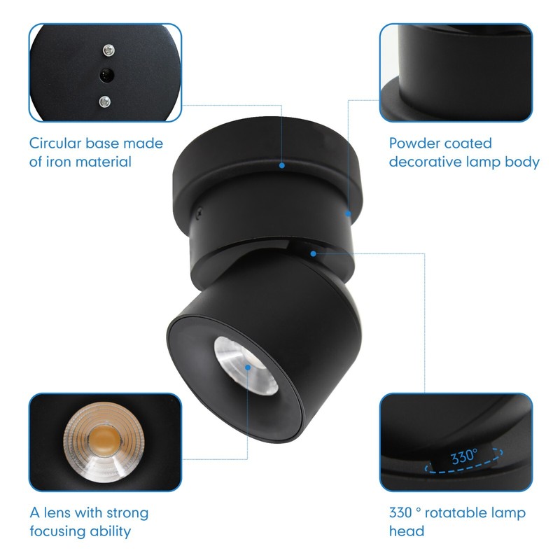 MingBright 2 Pack LED COB Ceiling Spot Light Indoor Dimmable Black Accent Light gallery